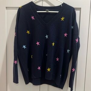 J Crew Cashmere V neck Sweater. Navy with Stars. XS